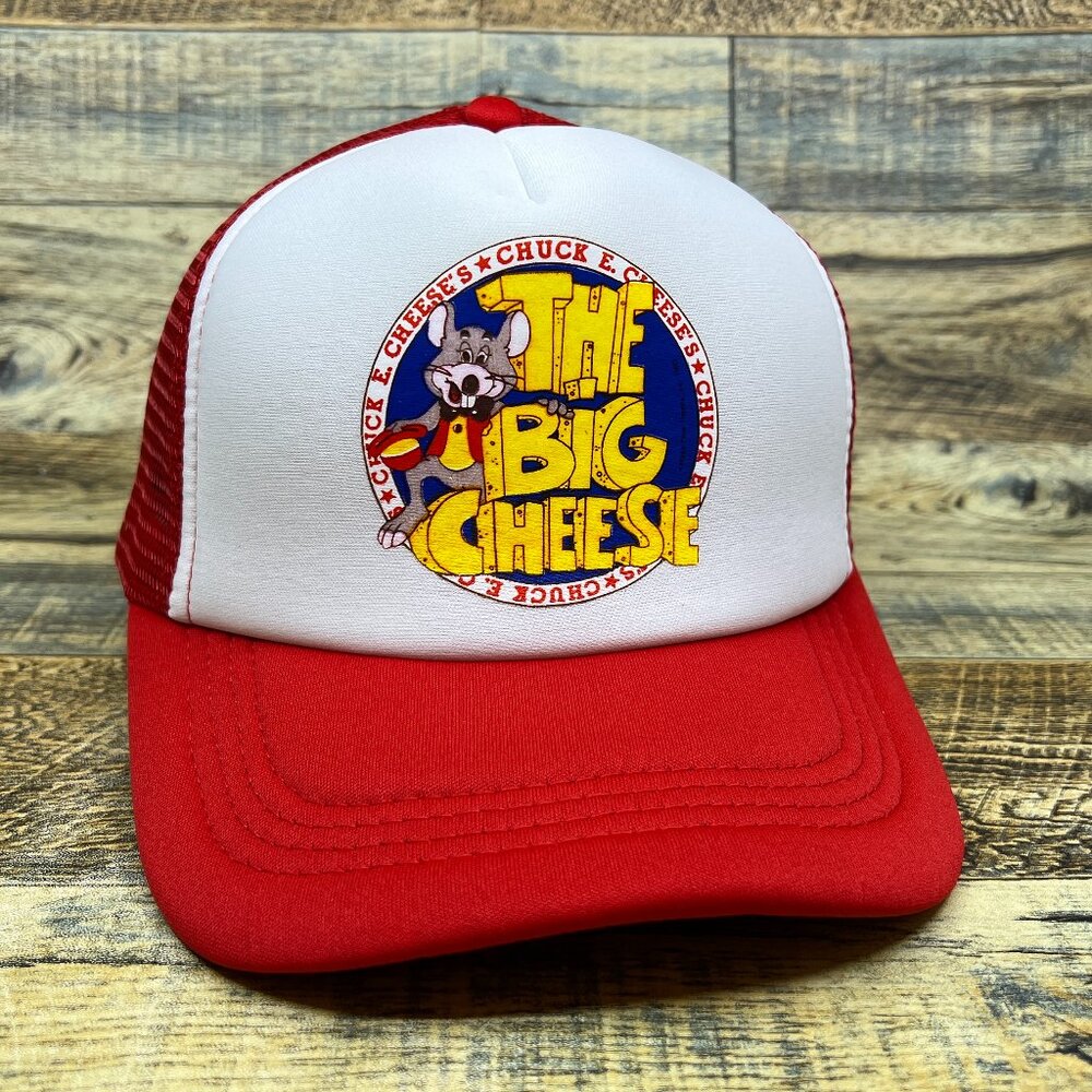 Chuck E. Cheese Mens Trucker Hat Red Snapback The Big Cheese 90s Nostalgia Cap